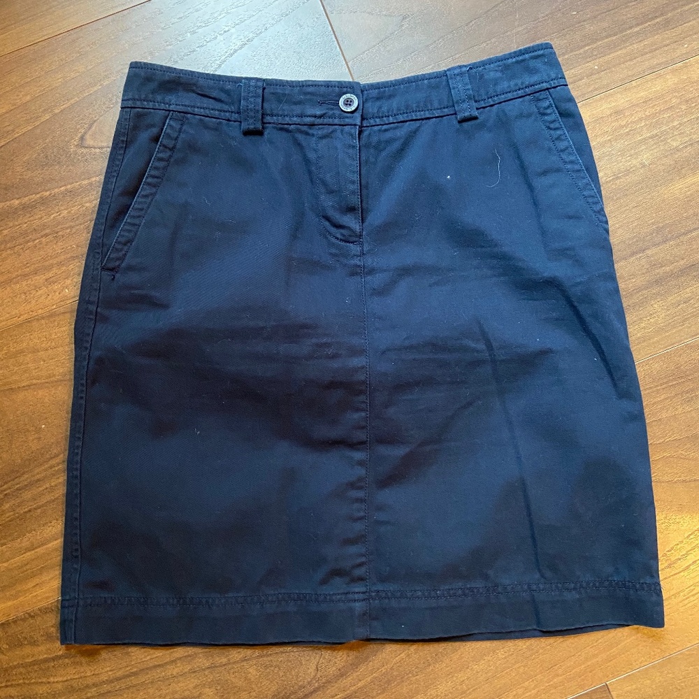 LL BEAN Women's Navy Blue Cotton A Line Skirt Size 8 EXCELLENT